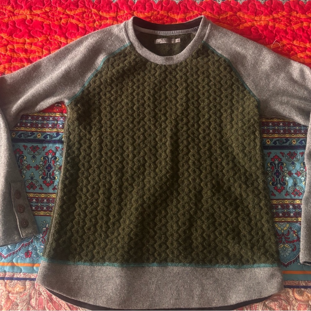 Prana Green and Gray Crewneck Sweater